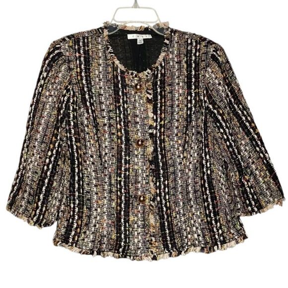 CAbi Paris 3/4 Sleeve Tweed Blazer in Black/Brown/Gold Women’s M - Picture 3 of 9